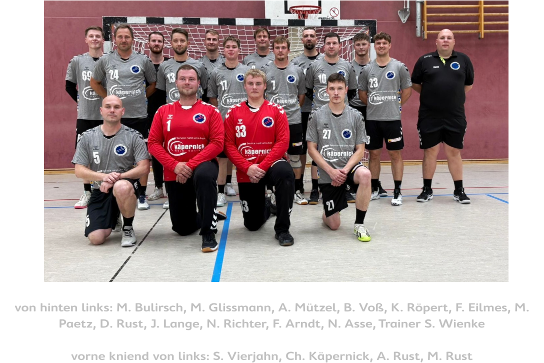 von hinten links: M. Bulirsch, M. Glissmann, A. Mützel, B. Voß, K. Röpert, F. Eilmes, M. Paetz, D. Rust, J. Lange, N. Richter, F. Arndt, N. Asse, Trainer S. Wienke  vorne kniend von links: S. Vierjahn, Ch. Käpernick, A. Rust, M. Rust