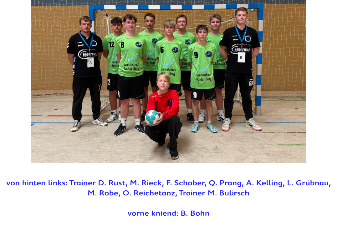 von hinten links: Trainer D. Rust, M. Rieck, F. Schober, Q. Prang, A. Kelling, L. Grübnau,   M. Robe, O. Reichetanz, Trainer M. Bulirsch  vorne kniend: B. Bohn